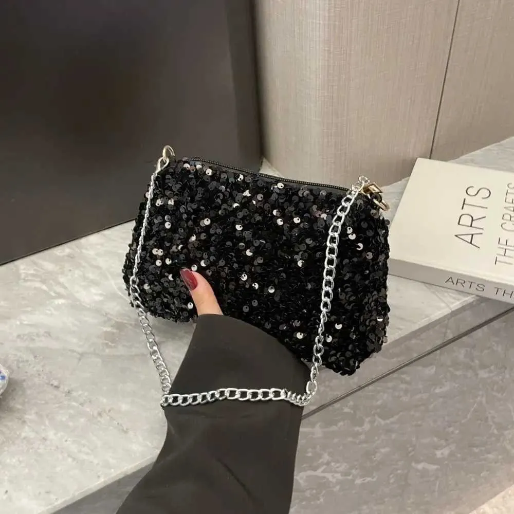 Chain cross body solid color Korean sequin shoulder bag mobile wallet Y241019_voghion.com