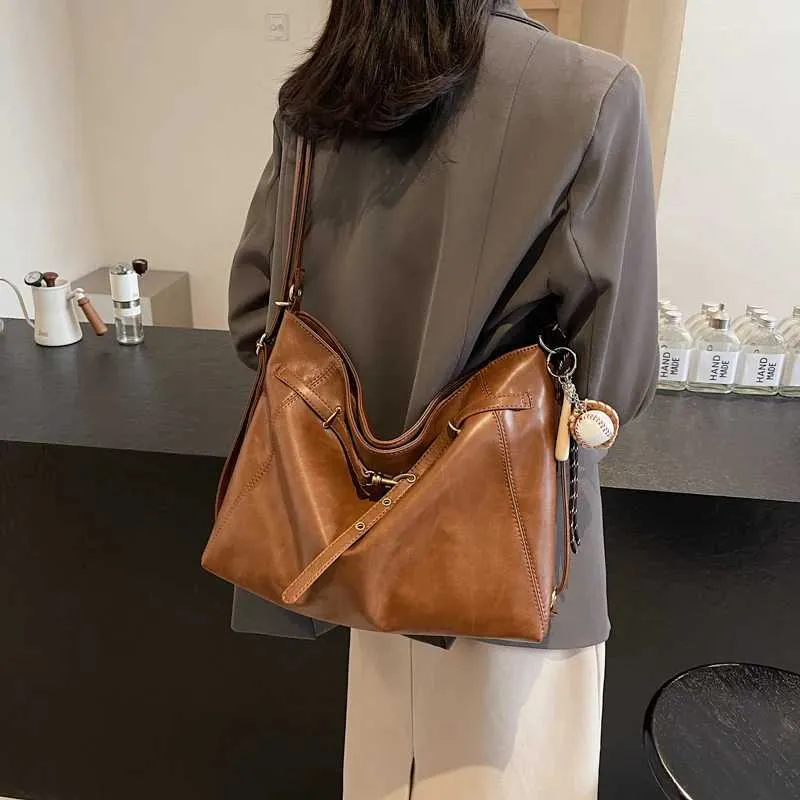 Ladies large capacity shoulder bag fashionable solid color PU casual zipper crossbody ba241216_voghion.com