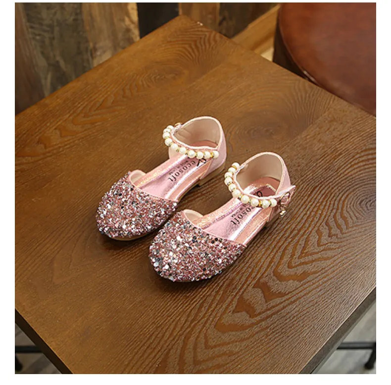 Sandali da bambina, con paillettes, perle, argento, oro, rosa, estivi e primaverili, per bambine, alla moda, per feste e balli, per bambini._voghion.com