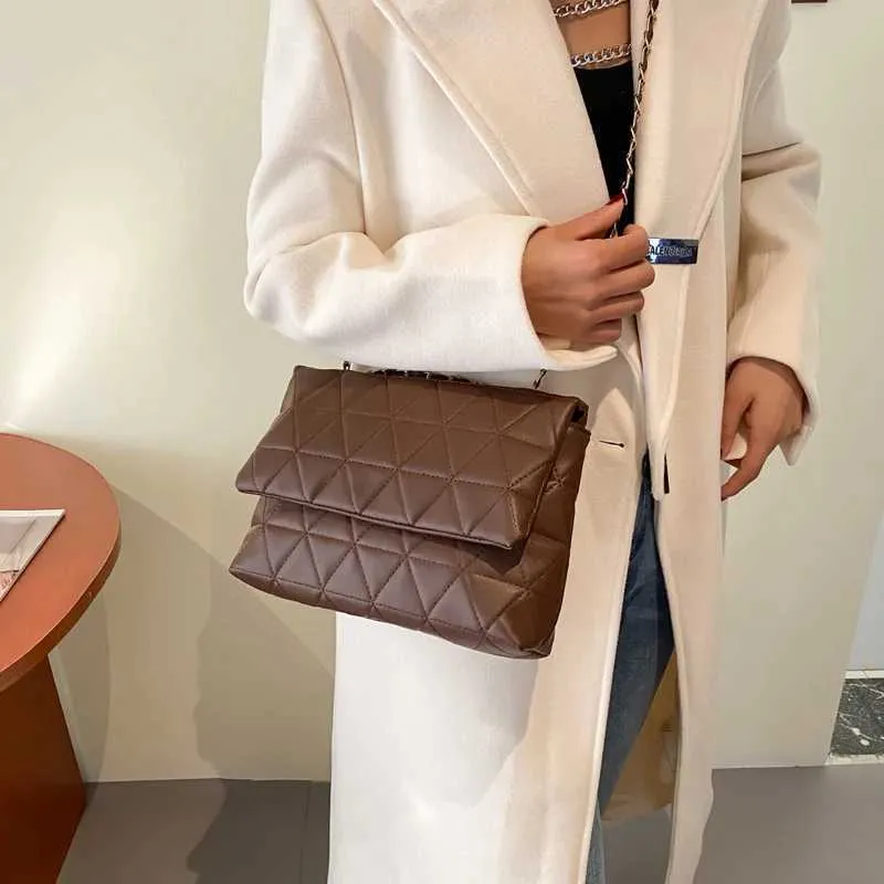Borsa a tracolla con tracolla a catena casual Embracery Plaid adatta per i pendolari e l'uso quotidiano delle donne Y241216_voghion.com