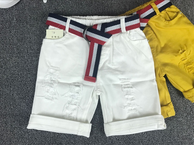 Mother&Kids Children's red, white and yellow shorts with belt 5 minutes shorts with stretch ripped pants_voghion.com