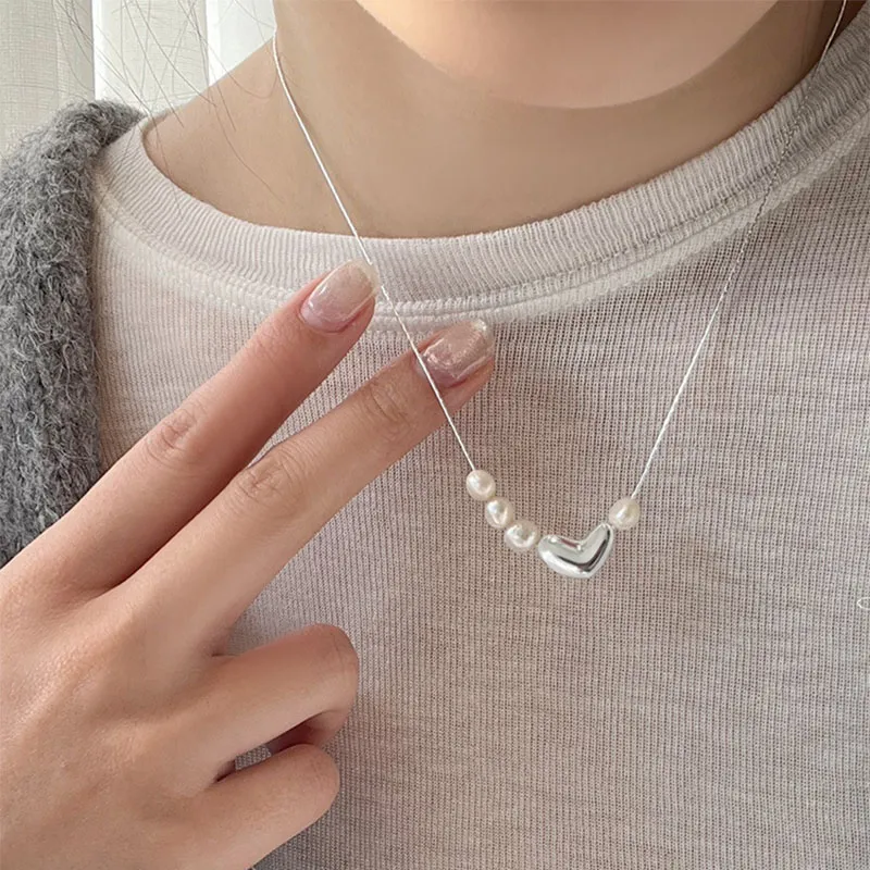 Catene Irregolare Amore Cuore Collana di Perle per Donne Ragazze Dolce Moda Semplice Elegante Catena Clavicola Anniversa_voghion.com