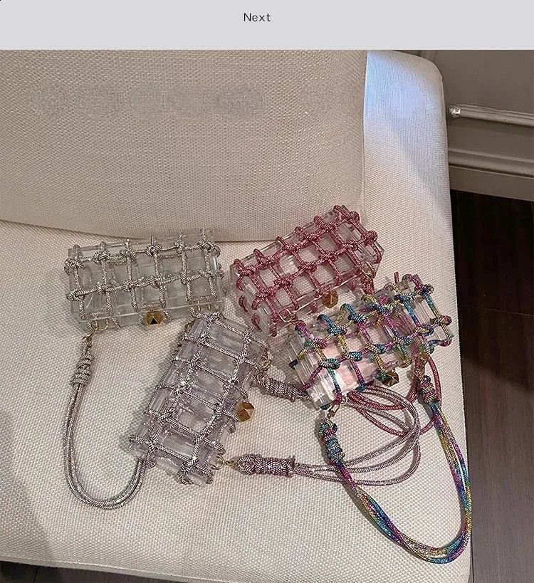 Dia átlátszó akril dobozos esti kuplungtáskák női butik szőtt csomózott kötél rhie pénztárcák és kézitáskák esküvői parti_voghion.com