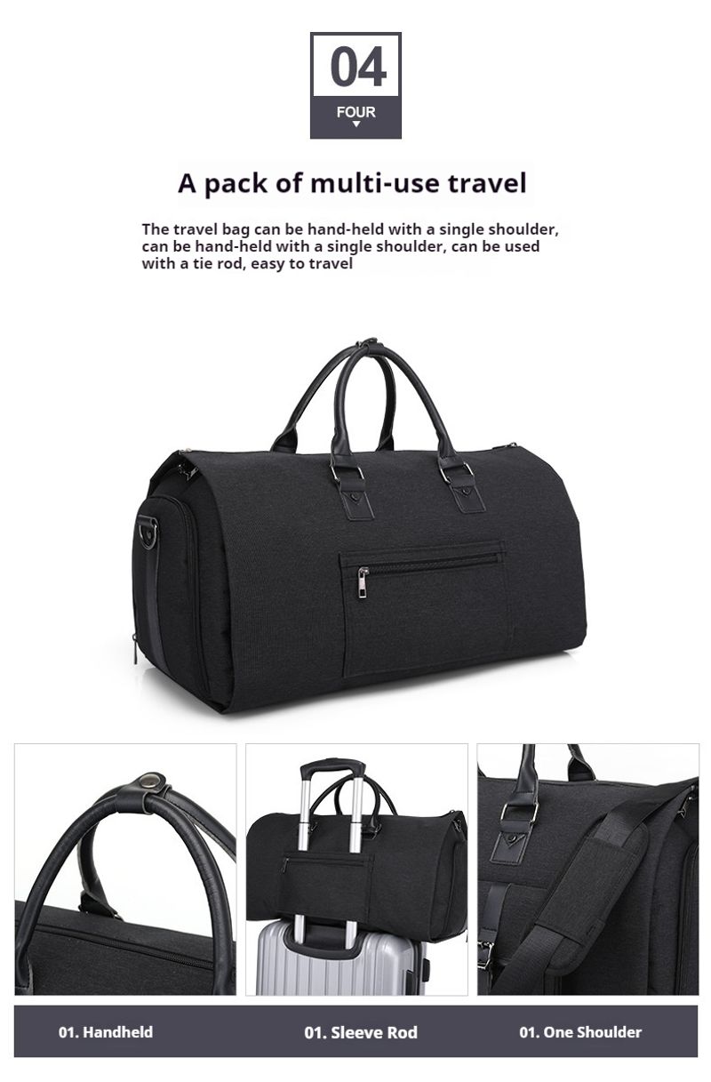 Schwarze neue faltbare Aufbewahrungsreisetasche mit großem Fassungsvermögen, modische wasserdichte Fiesstasche,_voghion.com