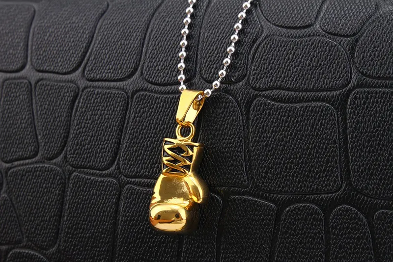 Colliers pendentifs en forme de gants de boxe en acier inoxydable doré et argenté de couleur noire pour hommes et femmes_voghion.com