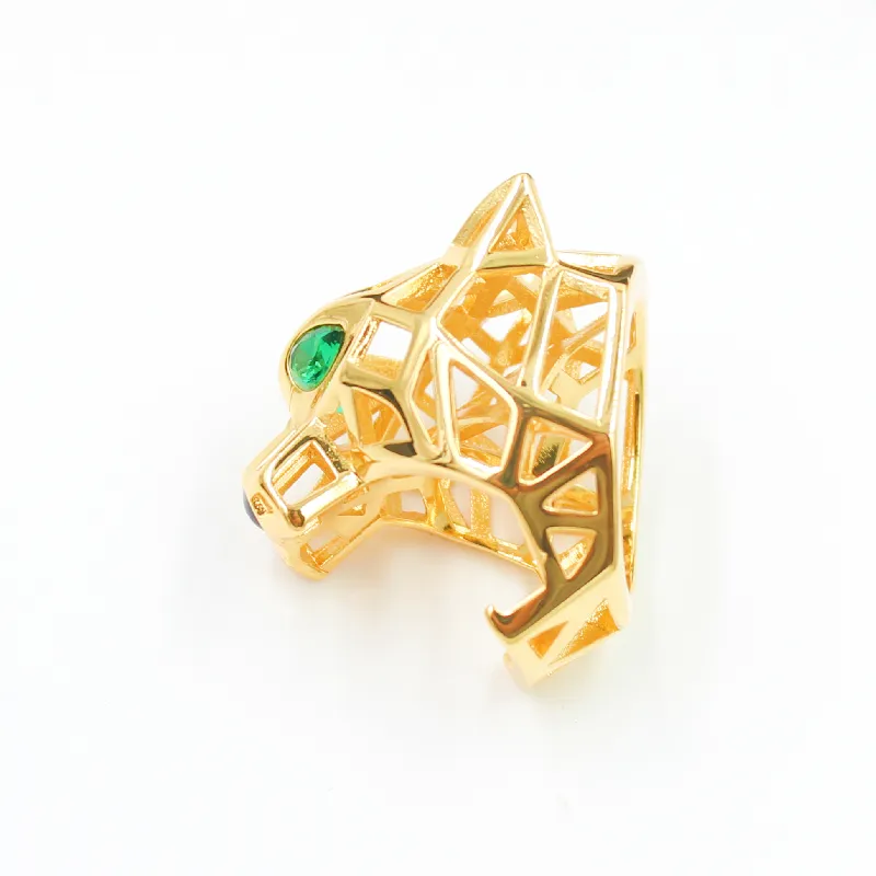 Trendiga Leopard Djur Finger Ring Gröna ögon Hollow Panther Heads Ringar För Män Kvinnor Festsmycken_voghion.com