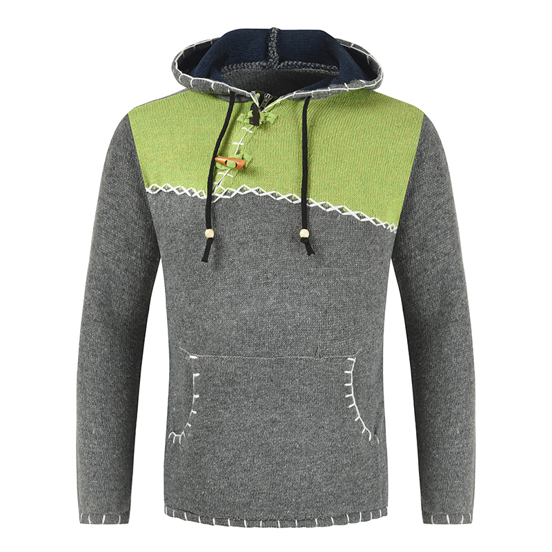 Herbst und Winter Herren neue Casual Patchwork Pullover Langarm Strickpullover Kapuzenpullover_voghion.com