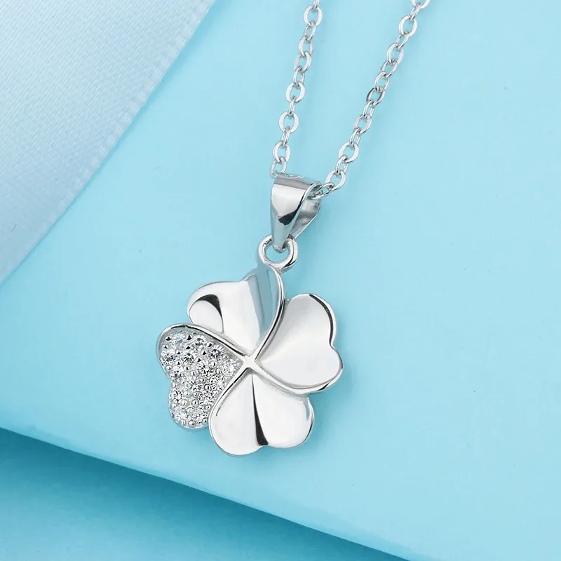 Clover Necklace Sterling Silver Zircon Romantic Pendant For Women_voghion.com