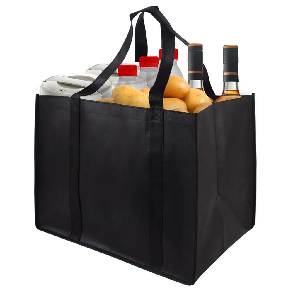 Non-Woven Black And Gray Simple Foldable Portable Eco-Friendly Large Capacity Reusable Grocery Duty Shopping Bags Totes_voghion.com