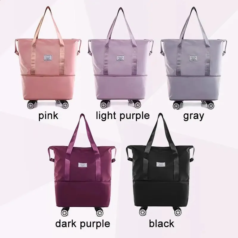 Foldable Storage With Wheels Expandable Portable Lage Bags Outdoor Travel Rolg Pack Large Capacity Woman Shopping Bag_voghion.com