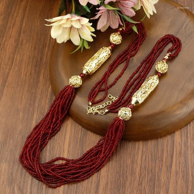 Catene Neovisson Fashion Style Marocco Perline Collana Per Donne Aristocratiche Catena Lunga Rosso Nero Arabo Etnico Nozze_voghion.com