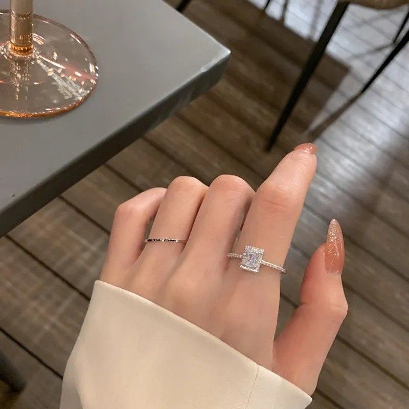 1 Piece Simple Style Square Alloy Inlay Rhies Women's Rings_voghion.com