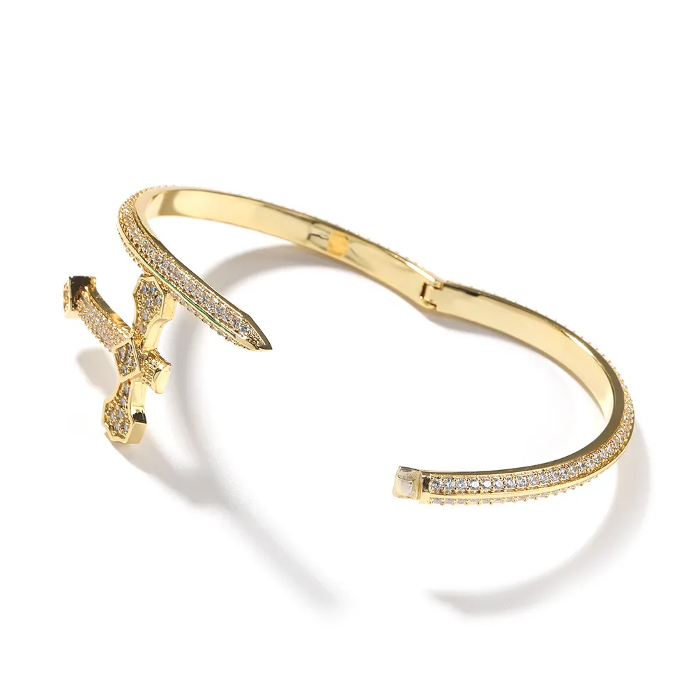 2024 New Sword Justice Gold Sier Color Cubic Zircon Cross Bracelet men Women Men Hip hop Jewelry_voghion.com