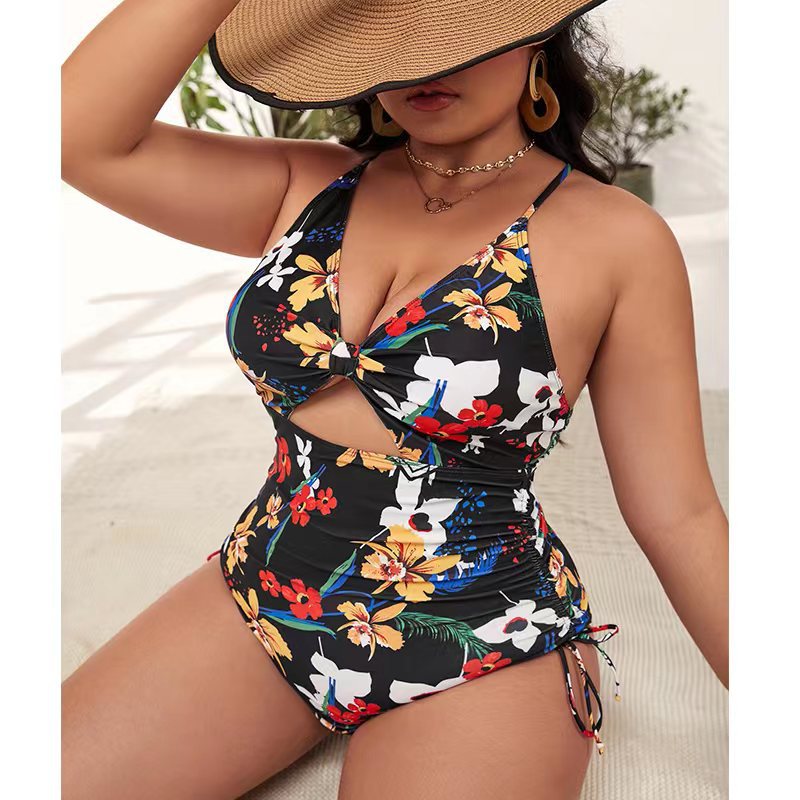Frauen große größe fett mädchen gedruckt versammelt hohl einteiliges sexy bikini frauen badeanzug_voghion.com