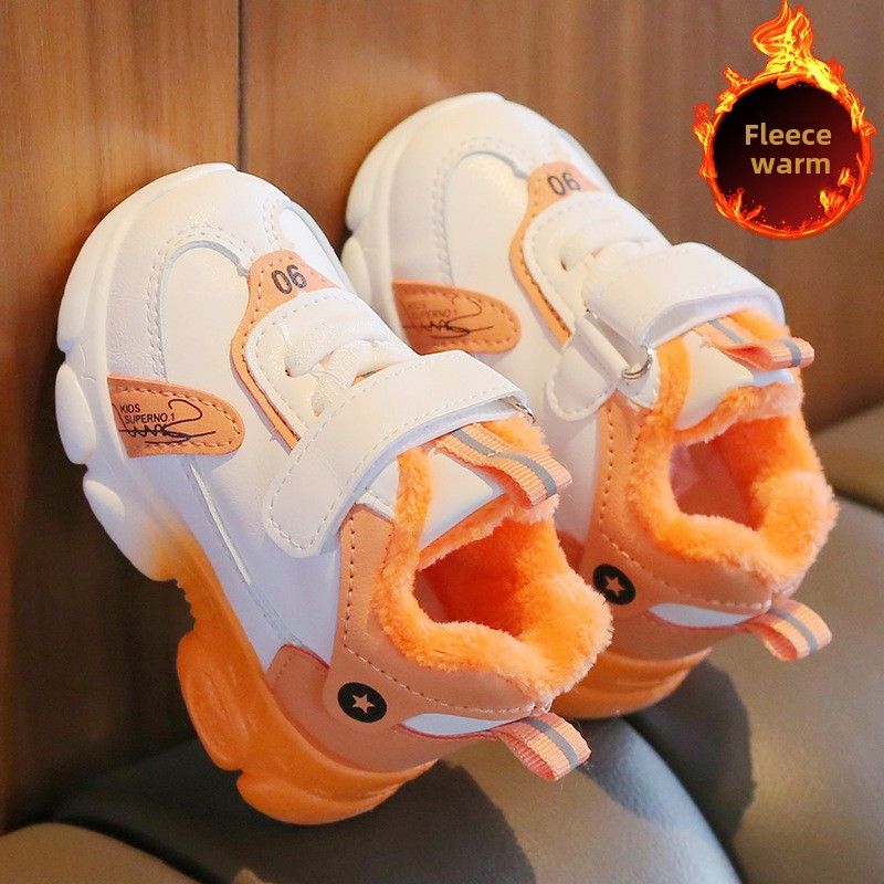 Ausverkauf Kinder Baumwolle 2024 Winter Jungen und Mädchen Sneaker Fleece-ed Warm Kleinkind Baby Weiß Schuhe_voghion.com