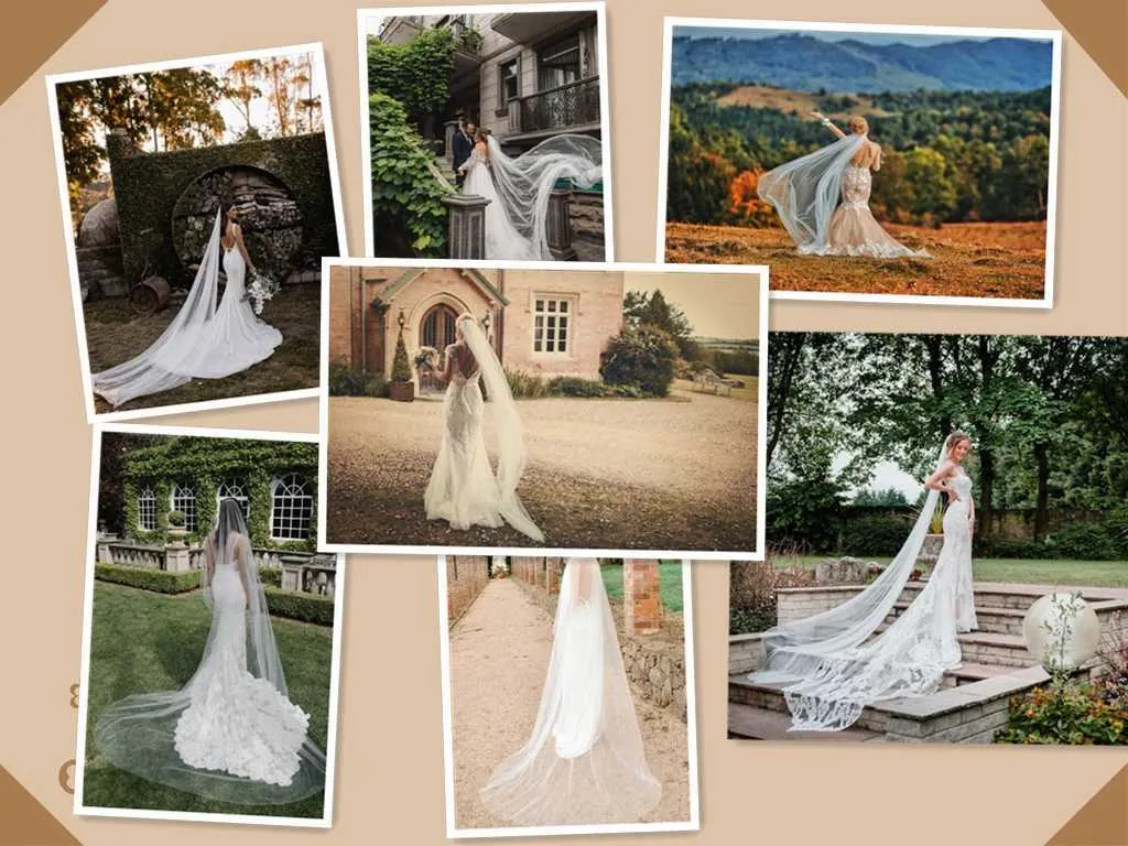 Gioielli per capelli M92 Velo lungo con pettine Velo da sposa semplice a cattedrale, 1 strato, bordo tagliato, tulle morbido trasparente, 120 pollici di larghezza_voghion.com