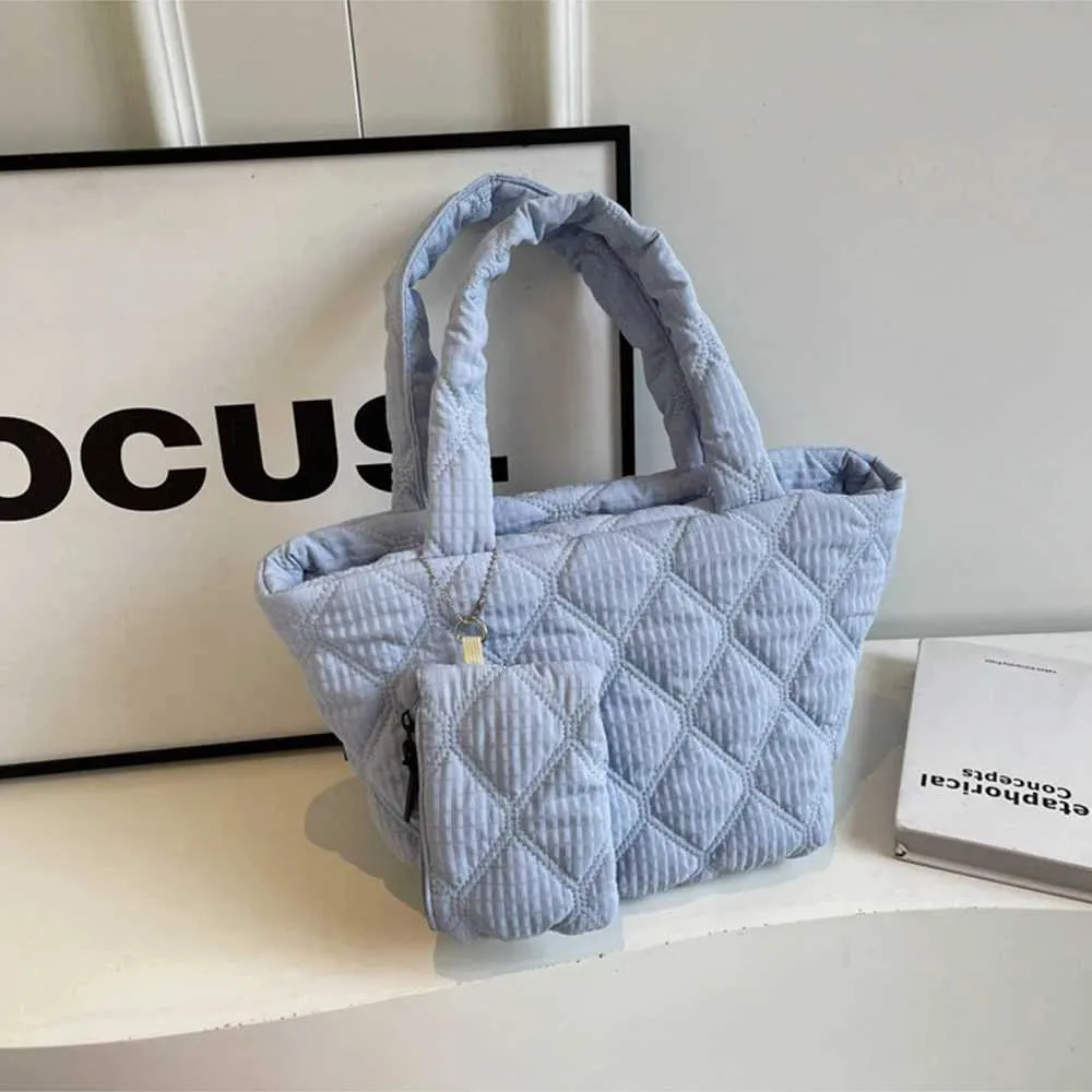 Modne, wyściełane, solidne, kratkowane, nadrukowane torby z uchwytami, duża pojemność, damskie, na zakupy, pojedyncze, na ramię, z mini torebkami C241212_voghion.com