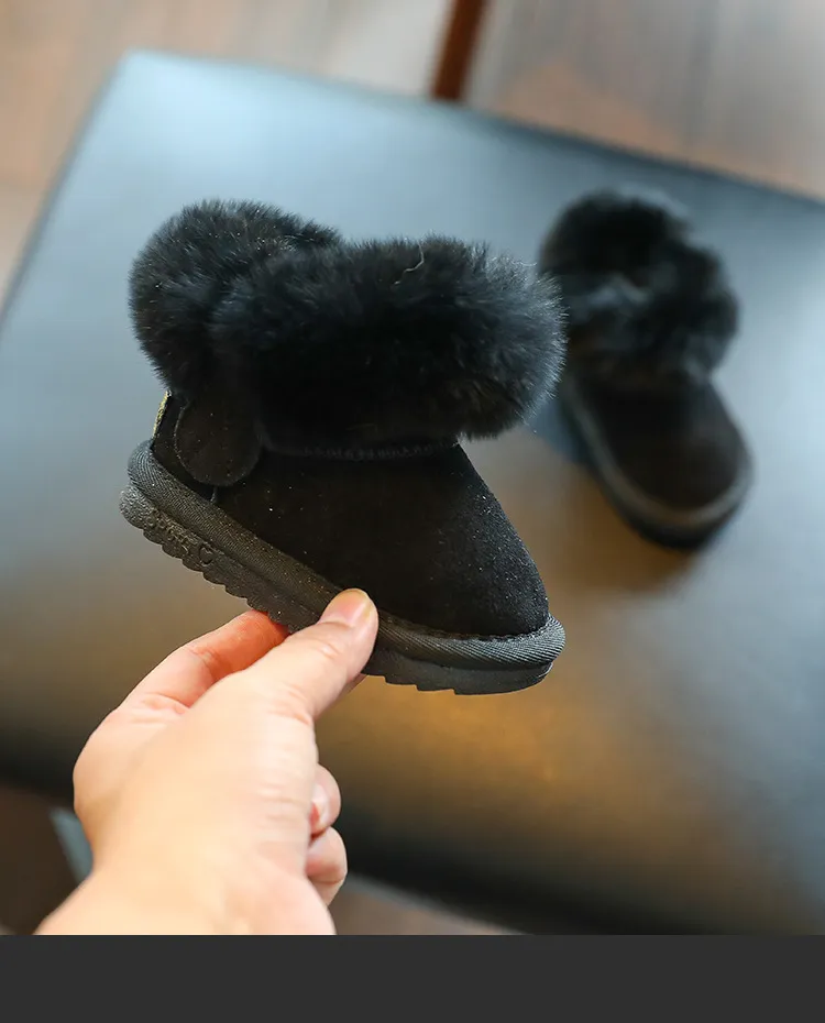 Scarpe invernali per bambini, solide, calde, in peluche, per neonati, da esterno, casual, da neve, morbide e antiscivolo, in pelliccia, in pelle scamosciata_voghion.com