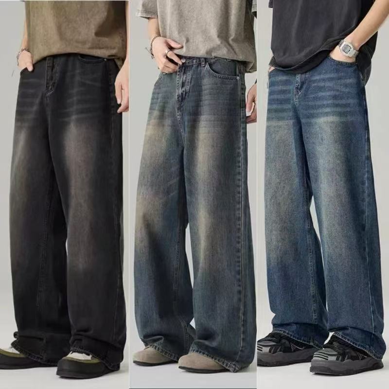 ​​Men’s Washed Wide-Leg Jeans – Retro Distressed Loose Straight Pants (Black Gray/Light Blue/Retro Blue/Nostalgic Blue, S-3XL)​​