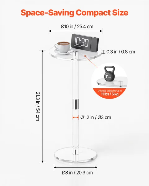 Acrylic Drink Table, Clear End Table Round Top With Solid Post, Modern Acrylic Cake Table Stand, Transparent Side Desk_voghion.com