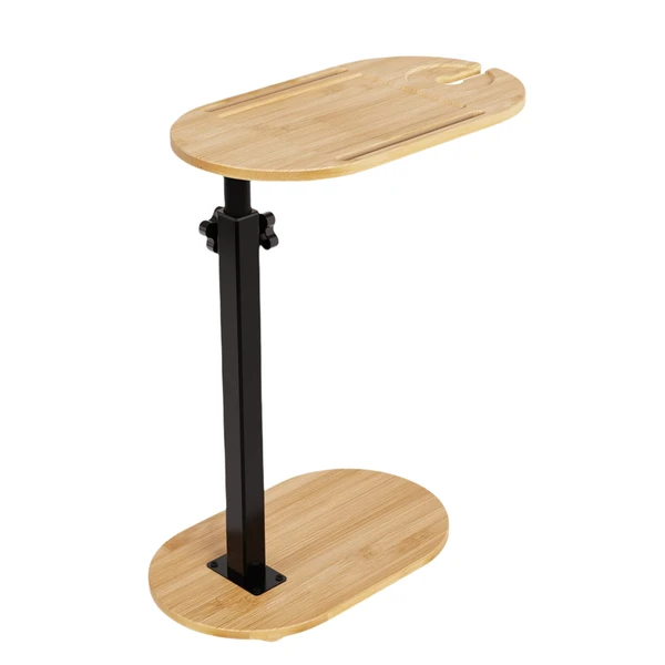 Bamboo Bathtub Tray Table Bath Side Table With Metal Base Adjustable Height, Portable Freestanding Caddy Tray Tub Shelf For Luxury Bath Home Spa Nat_voghion.com