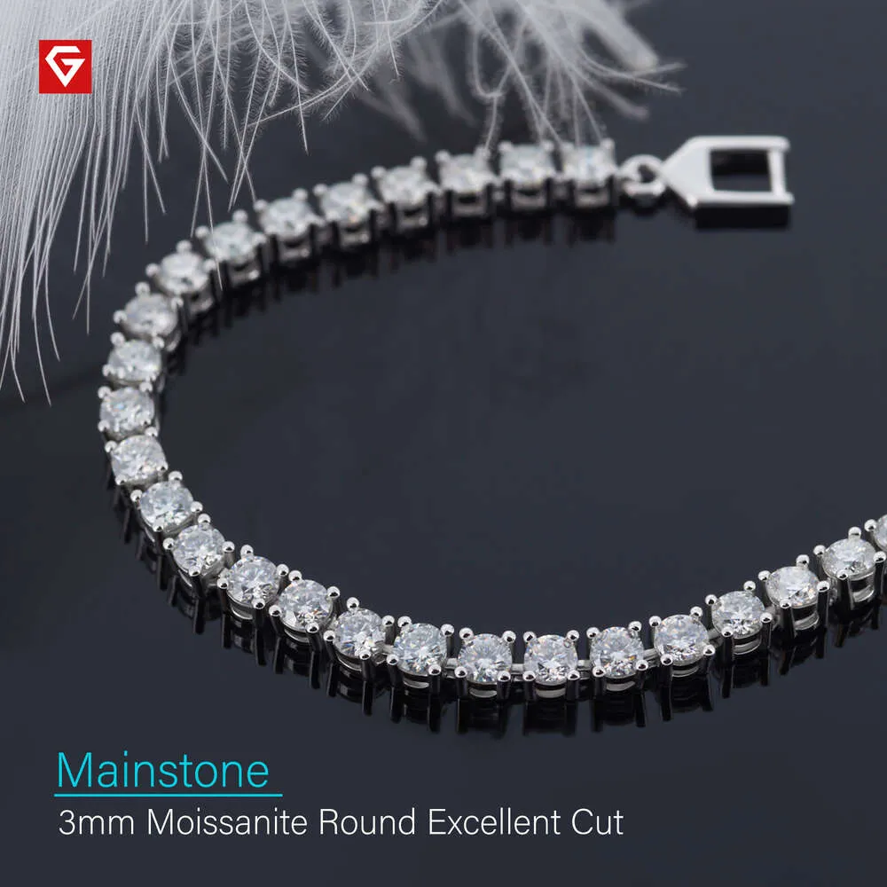 GIGEWE 3.0mmX43Pcs white D Color Round Cut White Gold Plated Sier Moissanite Tennis Bracelet_voghion.com