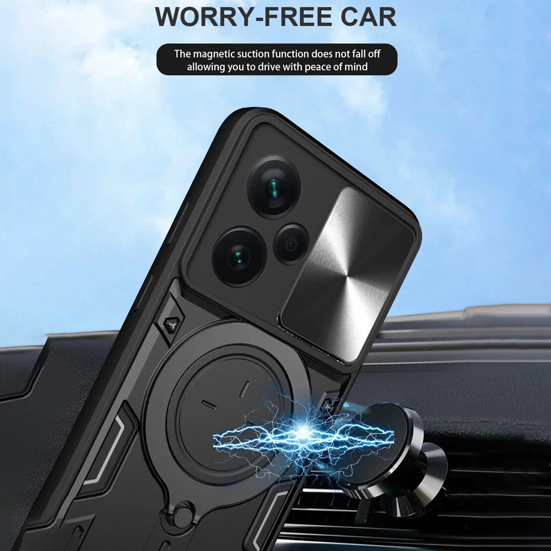 Custodia protettiva scorrevole per fotocamera per Xiaomi 13 12 11 10 Pro Plus Redmi Note 12S 11S 10S 13C 12C 9 Custodia con supporto ad anello magnetico_voghion.com