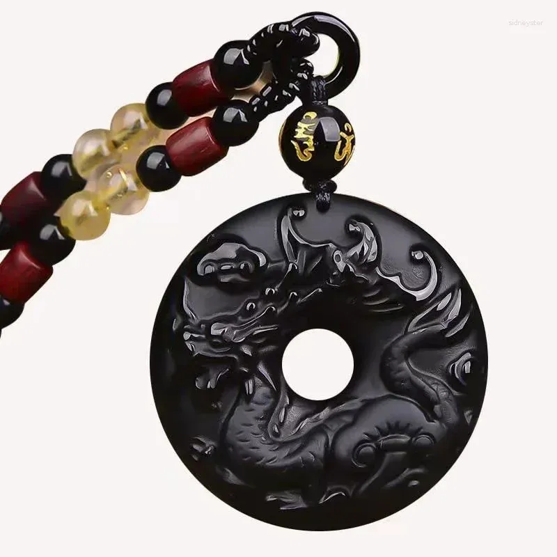 Anhänger Halsketten Natürlicher Obsidian Domineering Dragon Jade Schmuck Glücksverheißendes Amulett Halskette Fein_voghion.com