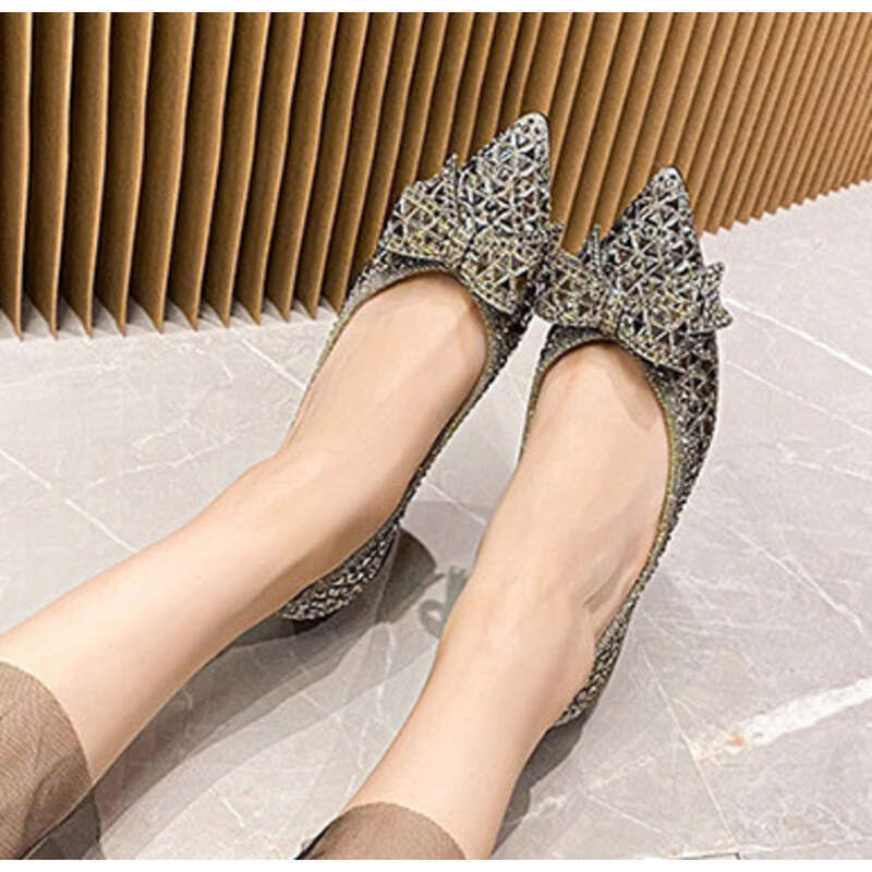 Chunky Heel Damen Neue Flache Mund Voller Diamanten Bogen Temperament Vielseitig Weiche Oberfläche Bequem_voghion.com