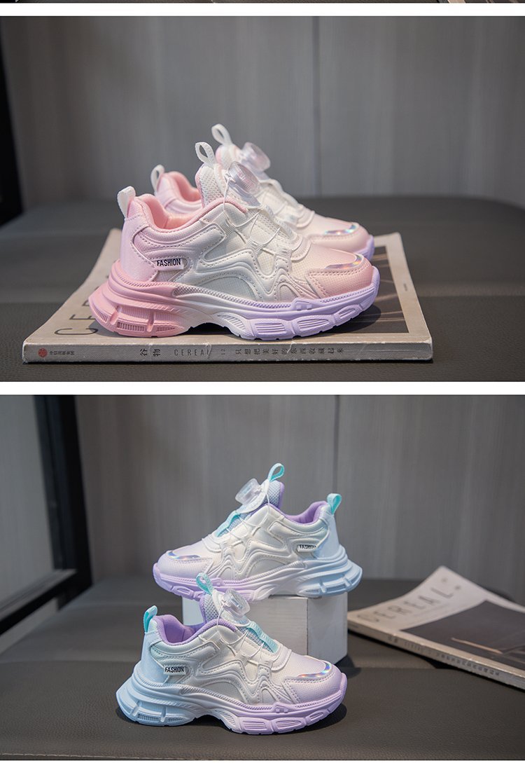 Girls' Sports 2024 Spring New Rotating Button Casual Single for Children Lightweight Anti slip Soft Sole Dad Shoes_voghion.com