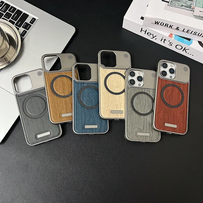 Magnetic Phone Case Wood Grain Leather For Iphone Pro Max Plus_voghion.com