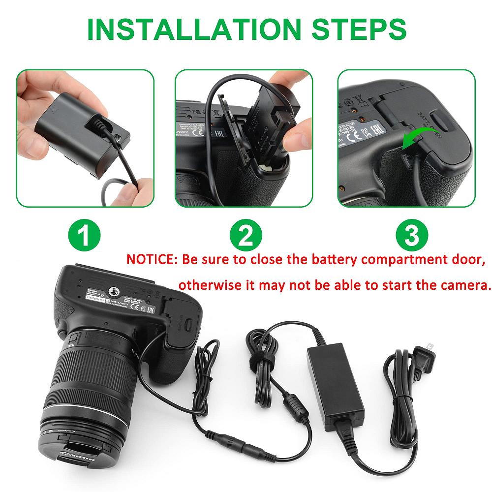 ACK-E6 DR-E6 Replacement AC Power Adapter LP-E6 Dummy Battery Coupler kit for Canon EOS 90D 80D 70D 60D 60Da 5DS 5D Mark II etc_voghion.com
