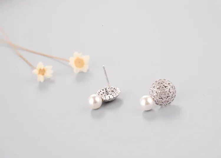 Orecchini a bottone con perla in vero argento Sterling con fiore per donne e ragazze alla moda sterlingsierjewelry brincos brinco 240618_voghion.com