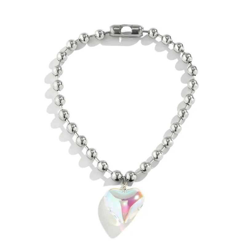 Colliers pendentifs coréens en forme d'amour avec chaîne de perles rondes et cristal, collier ins clavicule, dropshipping_voghion.com