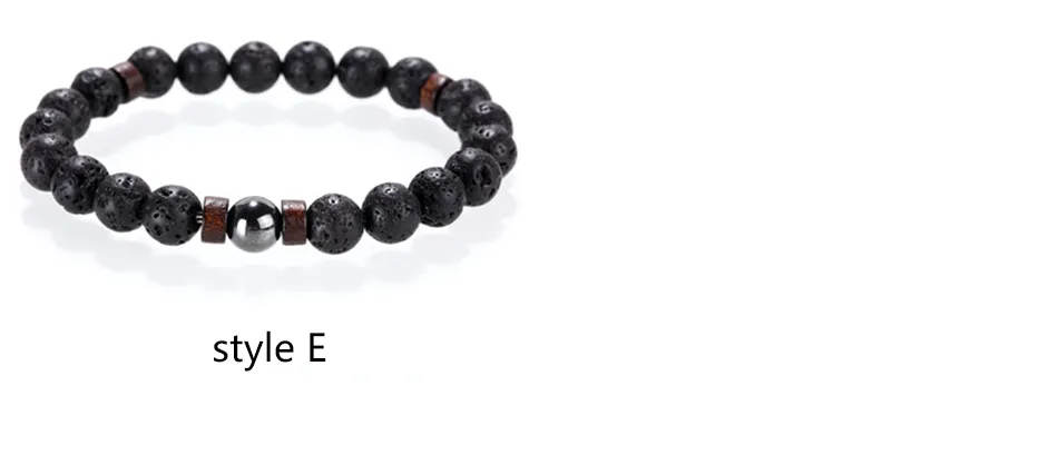 Lava Stone And Wood Beaded Bracelet For Men Natural Stone Bangles_voghion.com