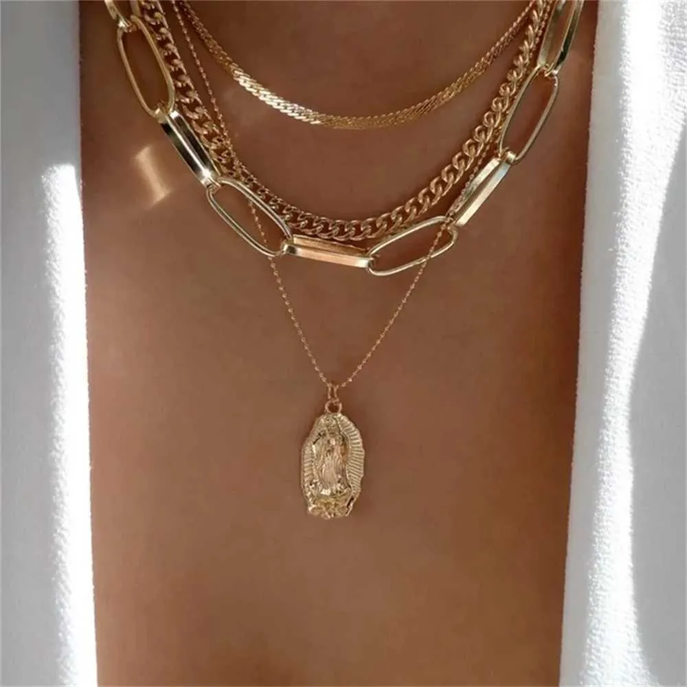 Colliers pendentifs Bls miroir en or en forme de cœur adapté aux femmes à la mode collier pendentif multicouche ensemble de bijoux_voghion.com