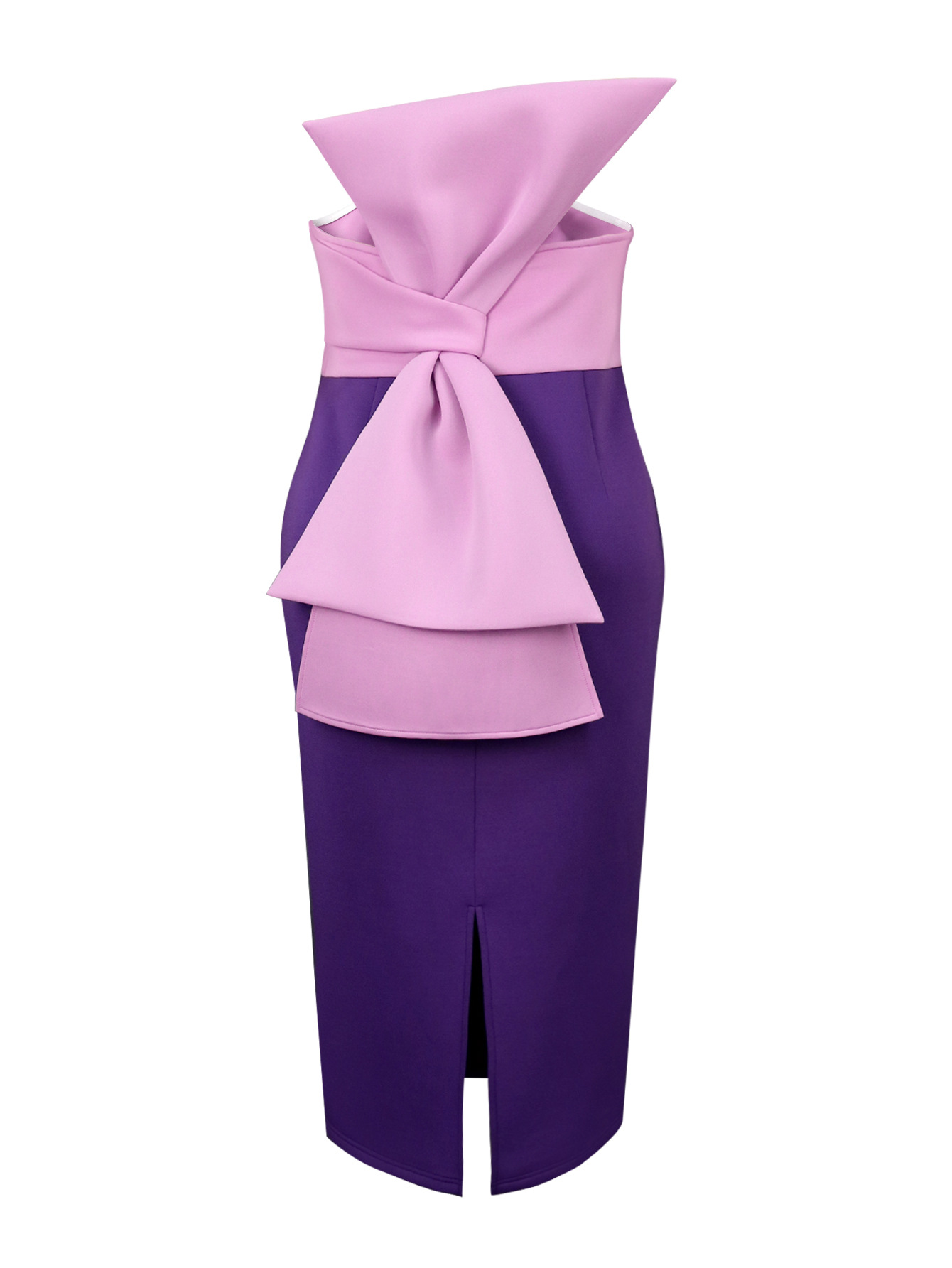 Women's large size color matching dress personality bow high waist slimming chest one-step skirt_voghion.com