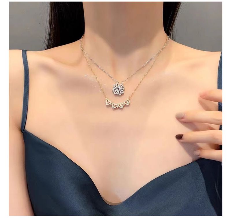 Collana con quadrifoglio a forma di cuore in argento Sterling S per donna, un paio, due paia di cuori piccoli, celebrità di Internet,_voghion.com