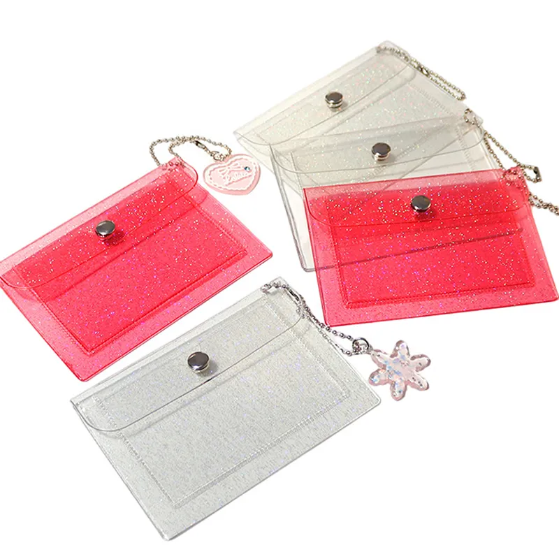 1 pz. Portamonete in PVC trasparente con portachiavi per ragazze. Piccolo portafoglio con portadocumenti e porta biglietti da visita._voghion.com