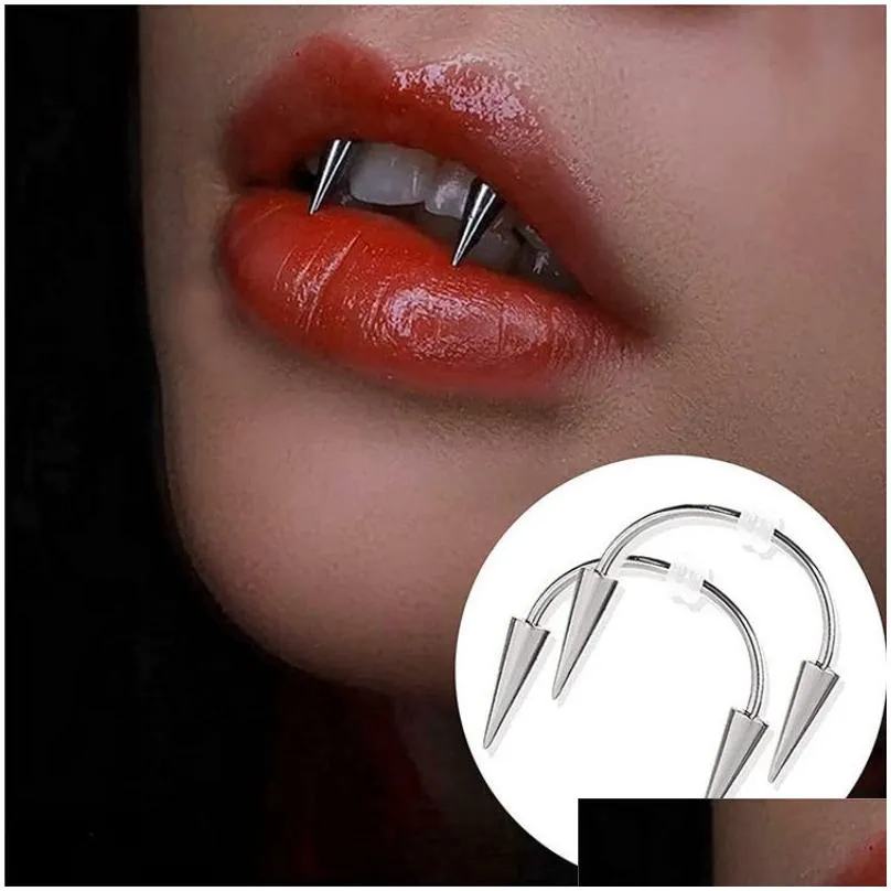 Grillz, grilles dentaires suceuses de sang en acier inoxydable, dents de tigre, piercing pour les lèvres et les ongles, livraison directe, bijoux pour le corps, Dhbne_voghion.com