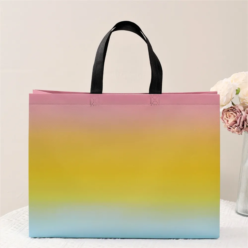 Foldable Laser Shopping Reusable Eco Tote Business Clothing Waterproof Fabric Non-woven Bag Travel Storage Handbag_voghion.com