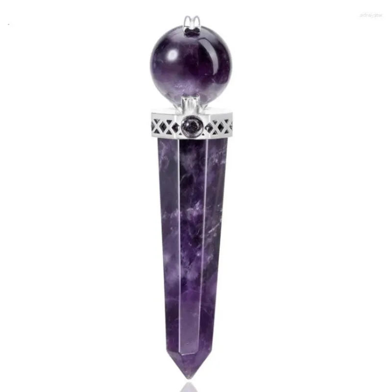 Collane con ciondolo FYJS Uniche in argento placcato forma geometrica pietra ametista con perlina quarzo rosa gioielli di ispirazione_voghion.com