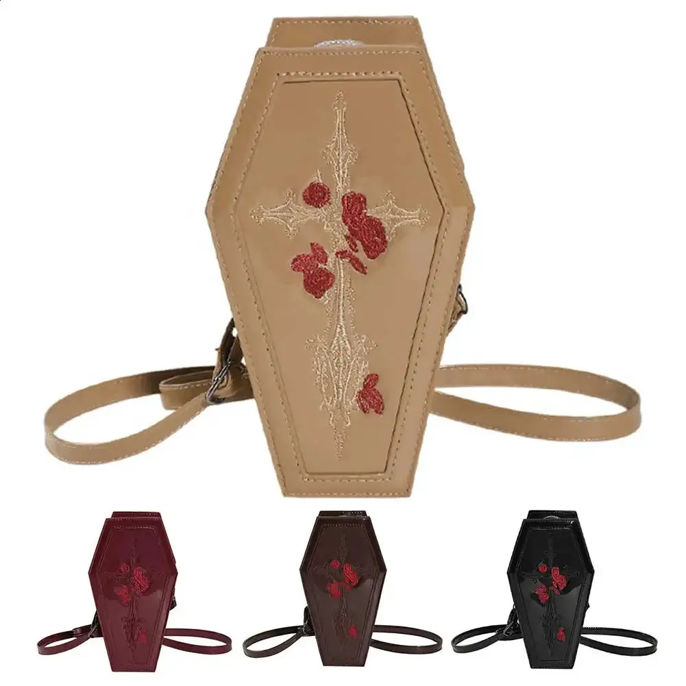 Sac à main en forme de cercueil pour femme, pochette à bandoulière gothique fantaisie rose, sac à main décontracté, cadeau d'Halloween 240823_voghion.com