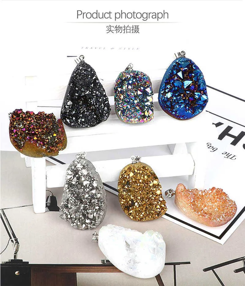 ShinyGem Ciondoli in opale naturale per chakra scintillanti, multicolore, in pietra di cristallo Druzy, per la creazione di gioielli, 5 pezzi_voghion.com