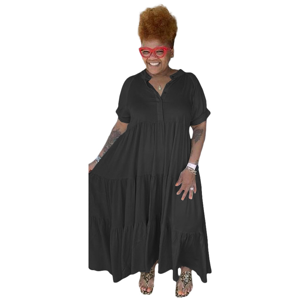 Abito con risvolto casual con bottoni alla moda da donna taglie forti_voghion.com