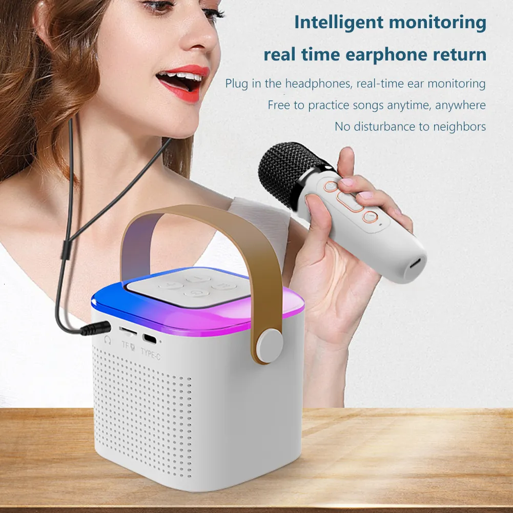 Microphones Y1 Mini Microphone Family Hine Bluetooth-Compatible 5.3 Stereo Sound Singing Karaoke Speaker Support 3.5mm_voghion.com