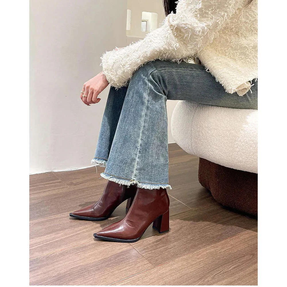Winter Ankle Fashion Back Zippers Pointed Toe Ladies Elegant Short Boots High Heel Women's Footwear_voghion.com