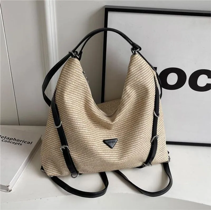 Women's Straw Woven Backpack Shoulder Bag For Beach Vacation_voghion.com