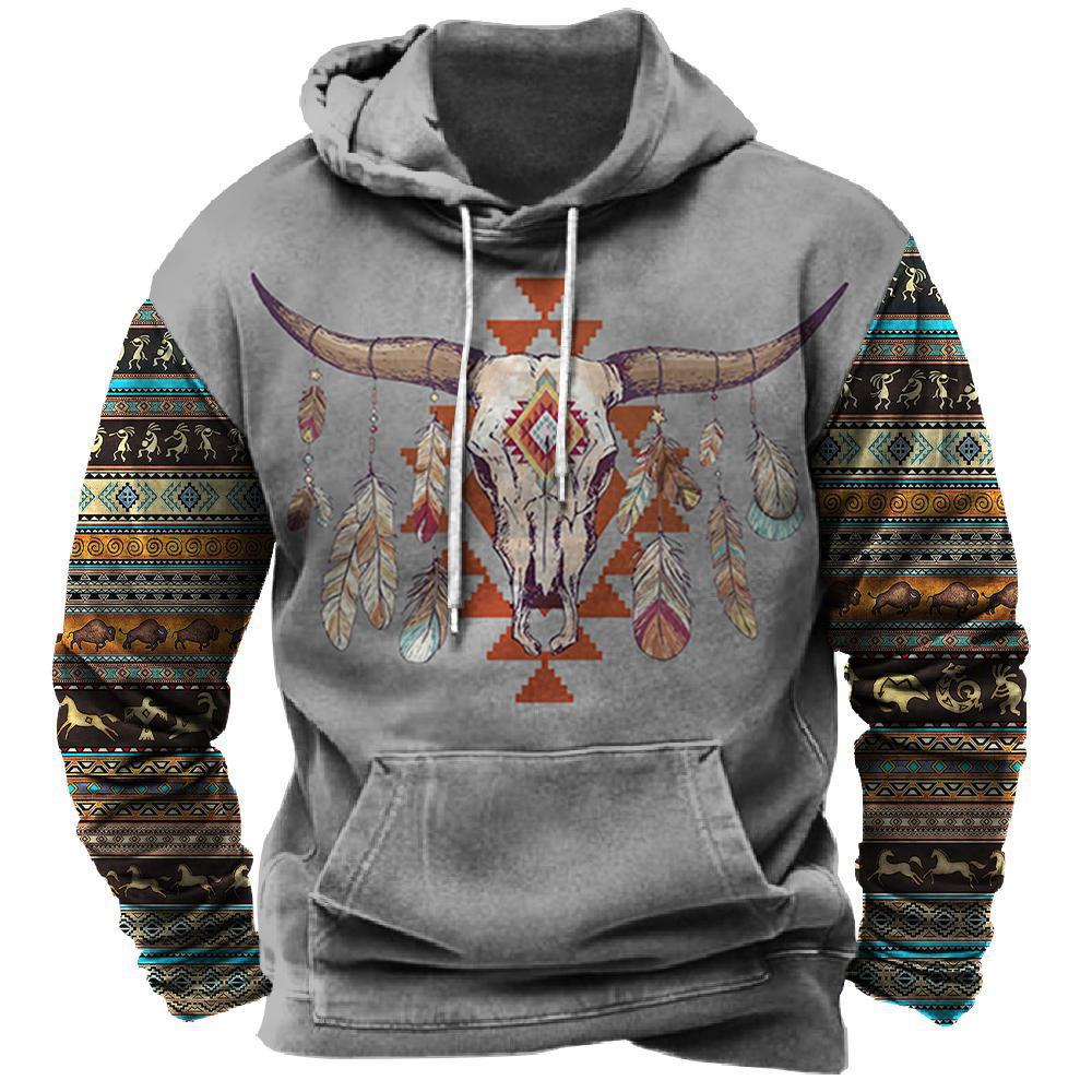 Herren-Kapuzenpullover in Übergröße, 3D-Digitaldruck, Western-Kollektion_voghion.com
