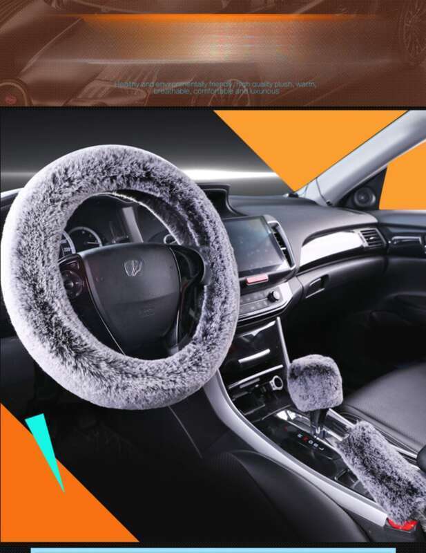 Steering Winter Otter Rabbit Fur Car Steering Wheel Plush Cartoon Handle Cover Three Piece Set Universal_voghion.com